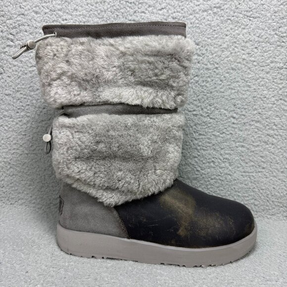 UGG Boots Womens 8 Shoes Metal Grey Reykir Waterproof Shearling Winter Booties - Picture 3 of 11